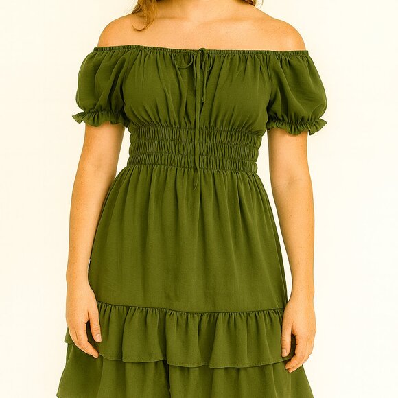 Liberty Love NWT Green Off-Shoulder Smocked Tiered Ruffle Dress XL - AC050 - Picture 1 of 4